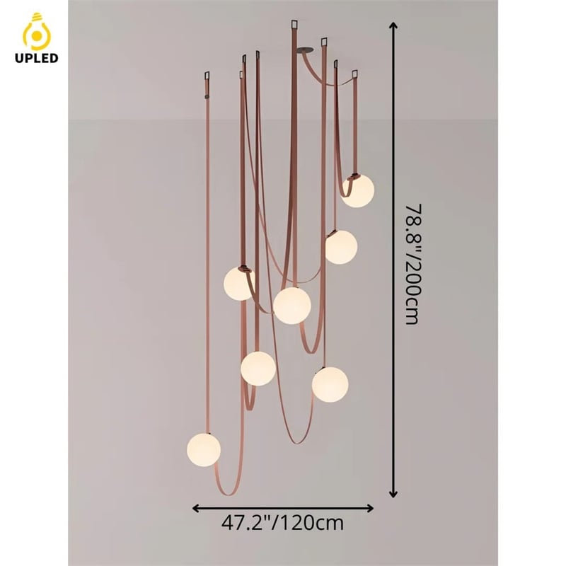 Đèn thả bóng thủy tinh thổi tay phối dây da, phong cách Bắc Âu