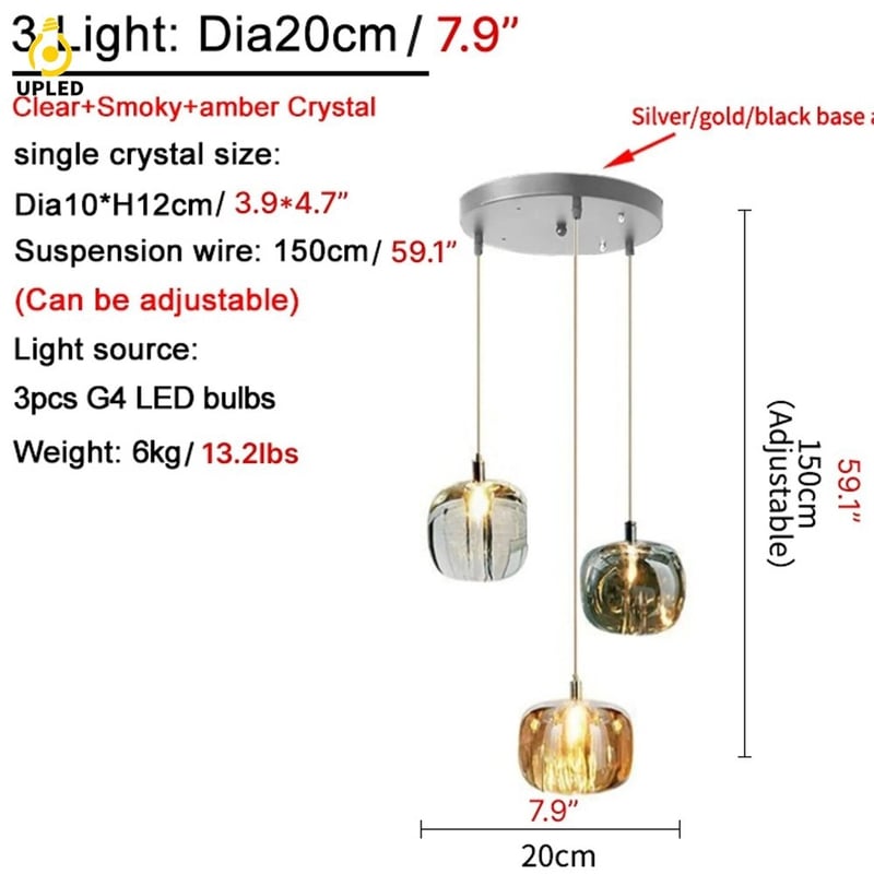 Đèn thả chùm pha lê K9 đế inox, nhiều cấu hình cụm tròn và hàng ngang