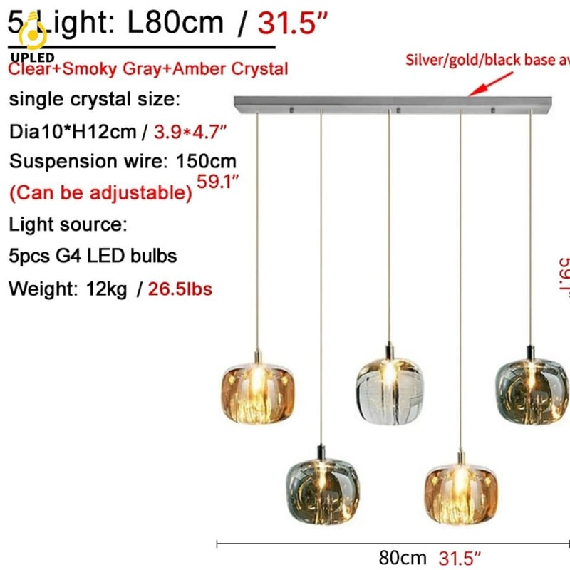 Đèn thả chùm pha lê K9 đế inox, nhiều cấu hình cụm tròn và hàng ngang