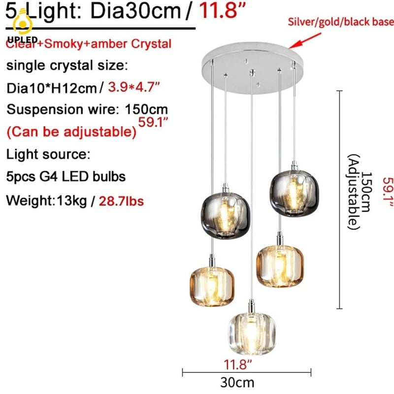 Đèn thả chùm pha lê K9 đế inox, nhiều cấu hình cụm tròn và hàng ngang