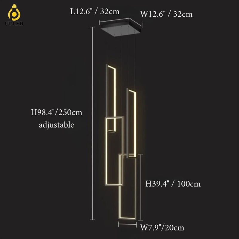 Đèn thả LED khung chữ nhật tối giản bằng nhôm, màu đen hoặc vàng