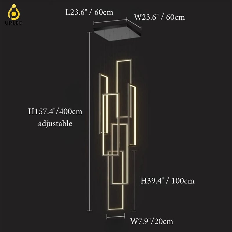 Đèn thả LED khung chữ nhật tối giản bằng nhôm, màu đen hoặc vàng