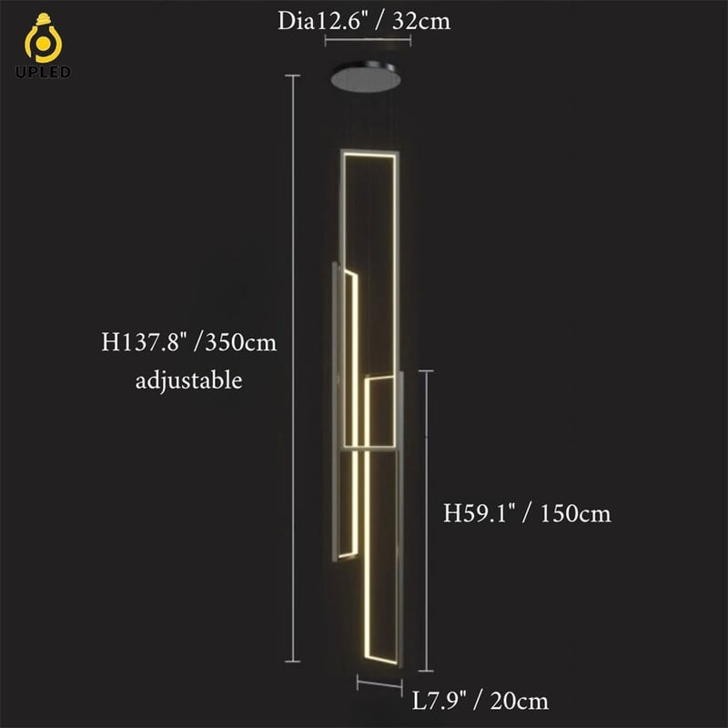 Đèn thả LED khung chữ nhật tối giản bằng nhôm, màu đen hoặc vàng