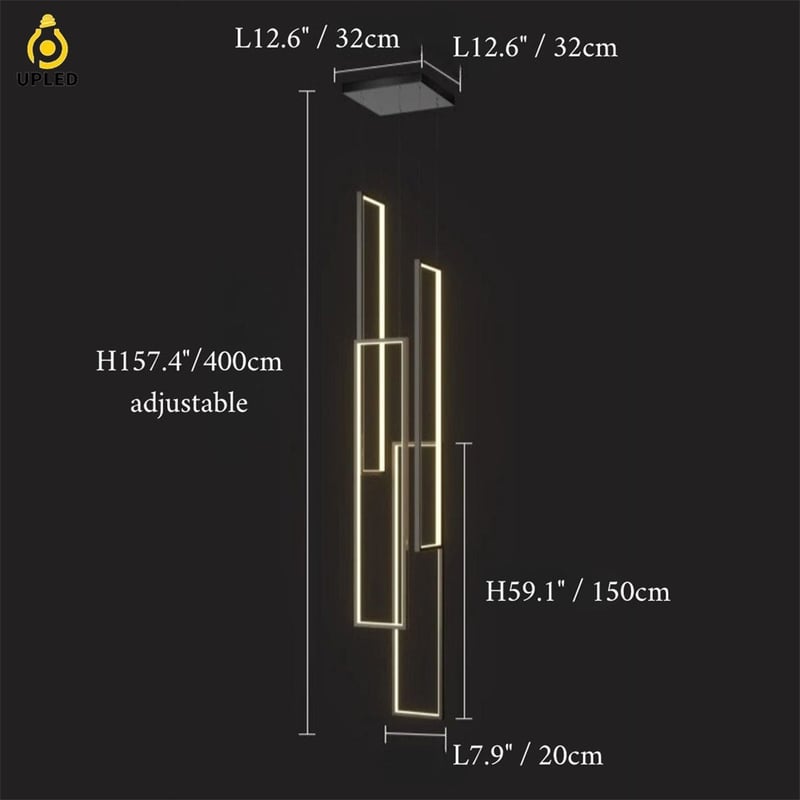 Đèn thả LED khung chữ nhật tối giản bằng nhôm, màu đen hoặc vàng