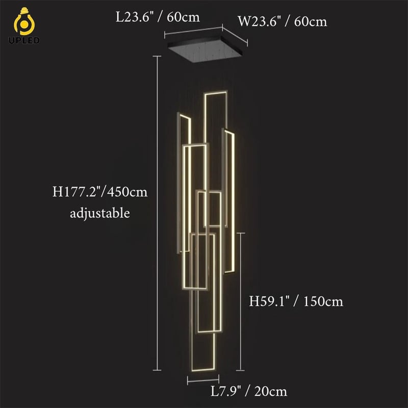 Đèn thả LED khung chữ nhật tối giản bằng nhôm, màu đen hoặc vàng