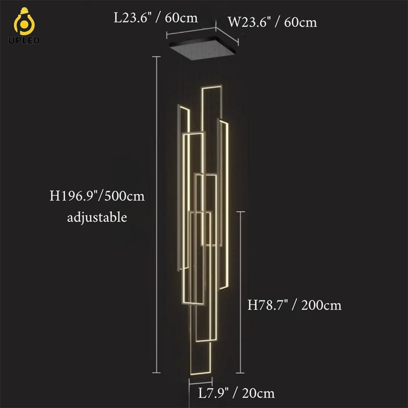 Đèn thả LED khung chữ nhật tối giản bằng nhôm, màu đen hoặc vàng
