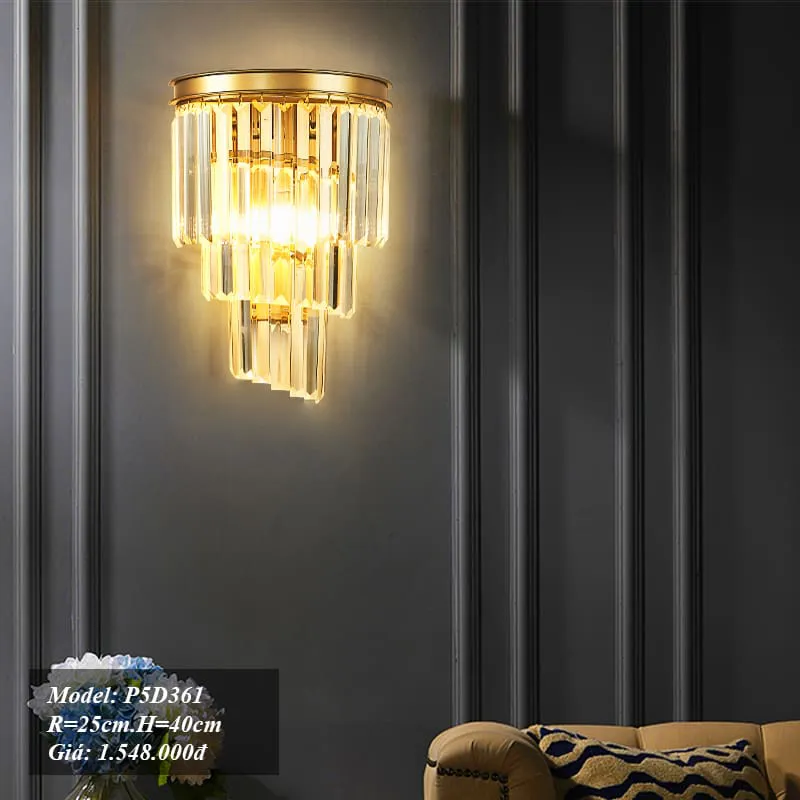 Đèn treo tường pha lê hình tam giác uốn hợp kim CAO CẤP