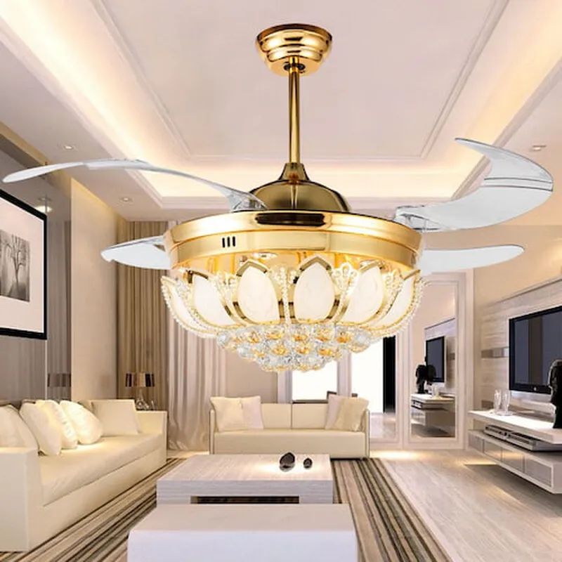 Quạt trần đèn chùm UPLED Hoa Sen Pha Lê