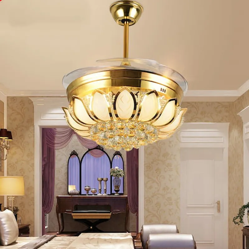 Quạt trần đèn chùm UPLED Hoa Sen Pha Lê