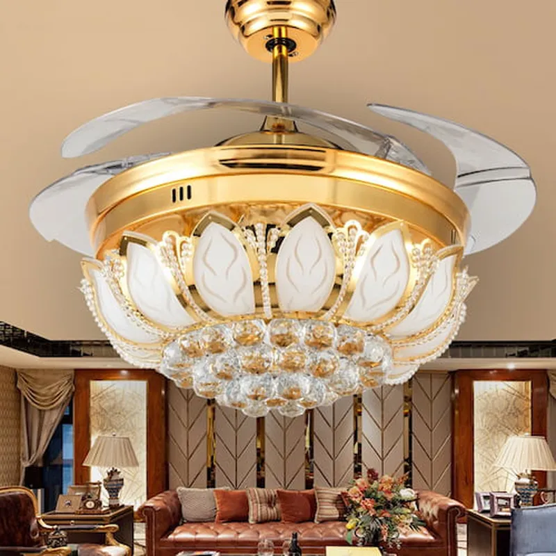 Quạt trần đèn chùm UPLED Hoa Sen Pha Lê