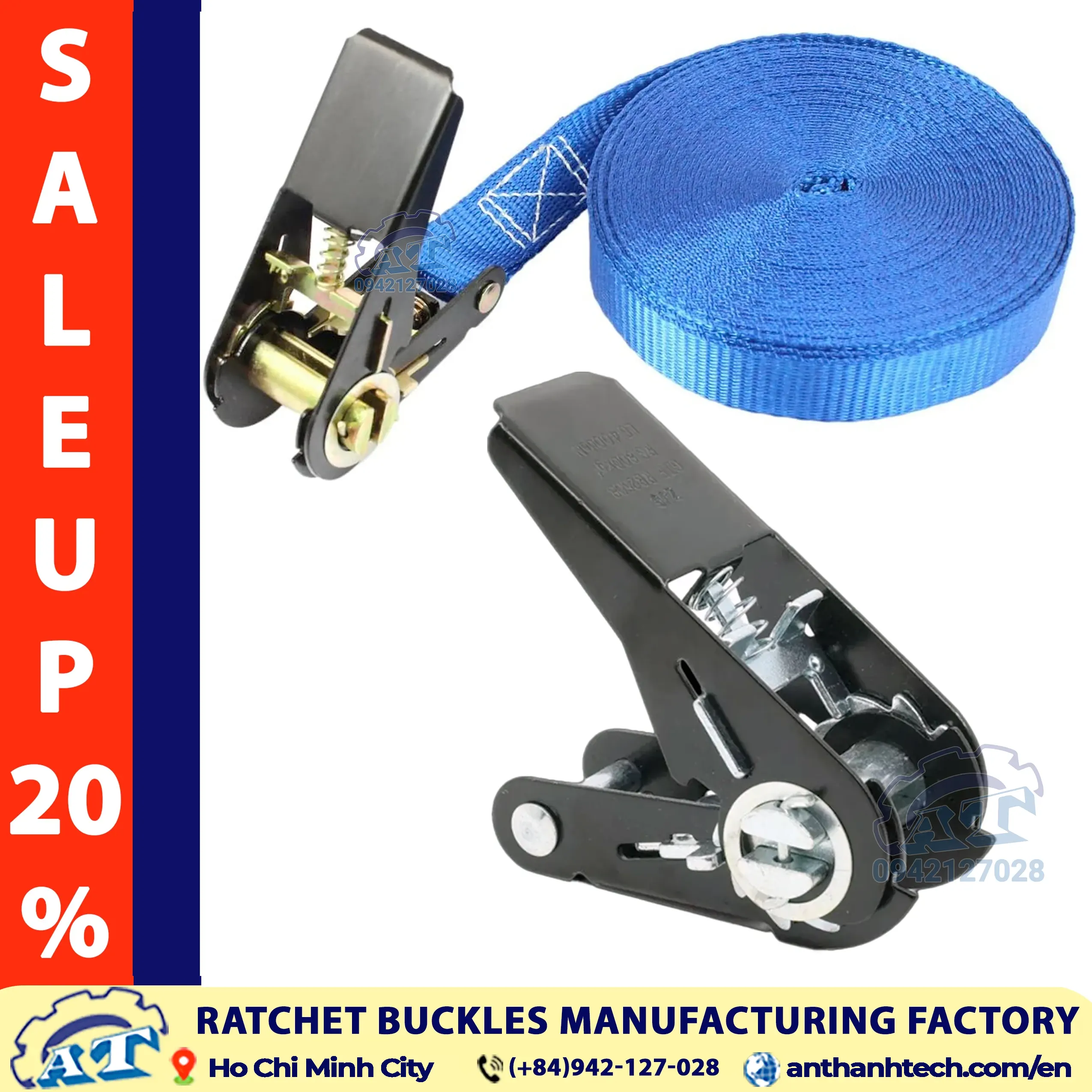 1 inch black metal ratchet buckle securing a load