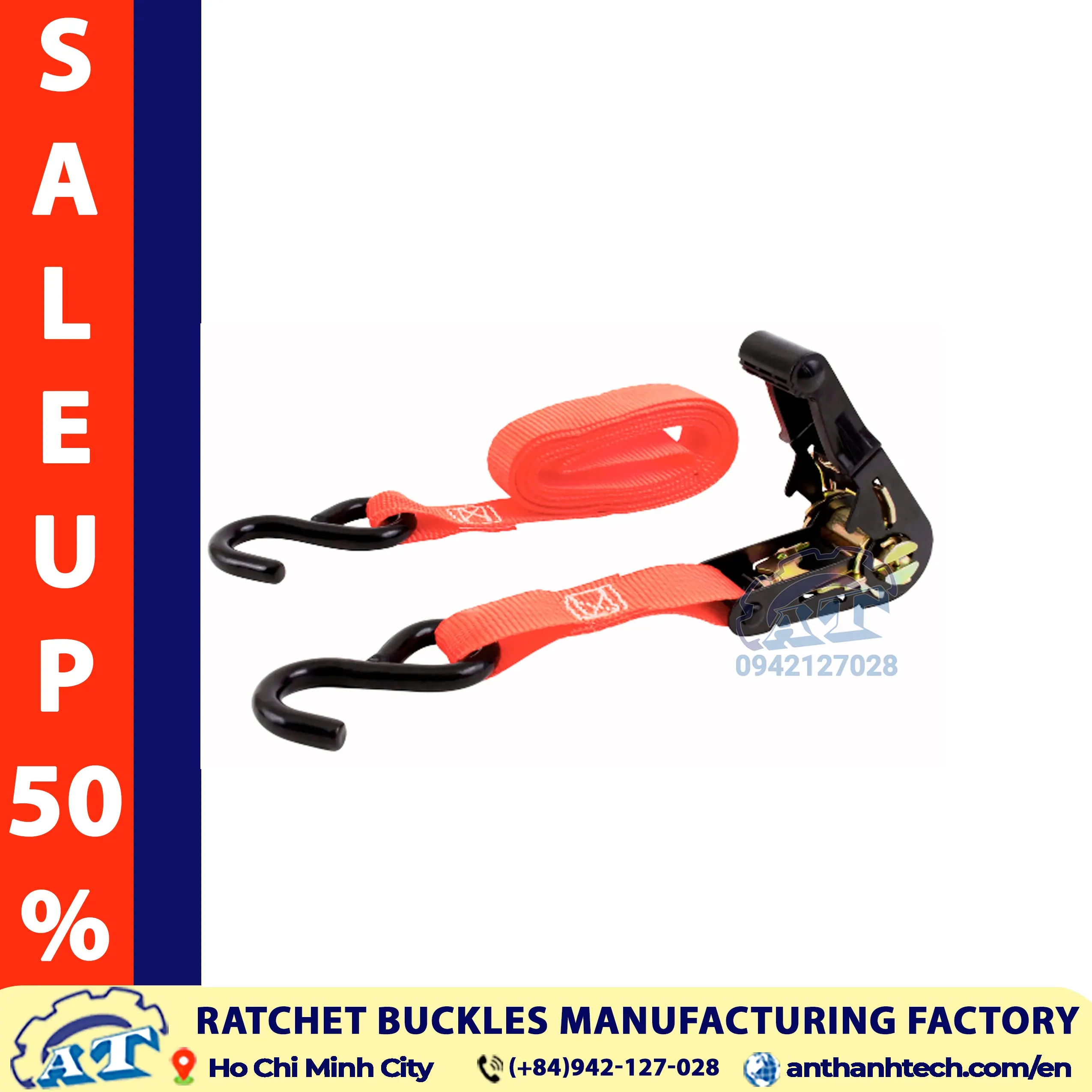 1-Inch Ratchet Tie Down Straps with Ergonomic Plastic Handle