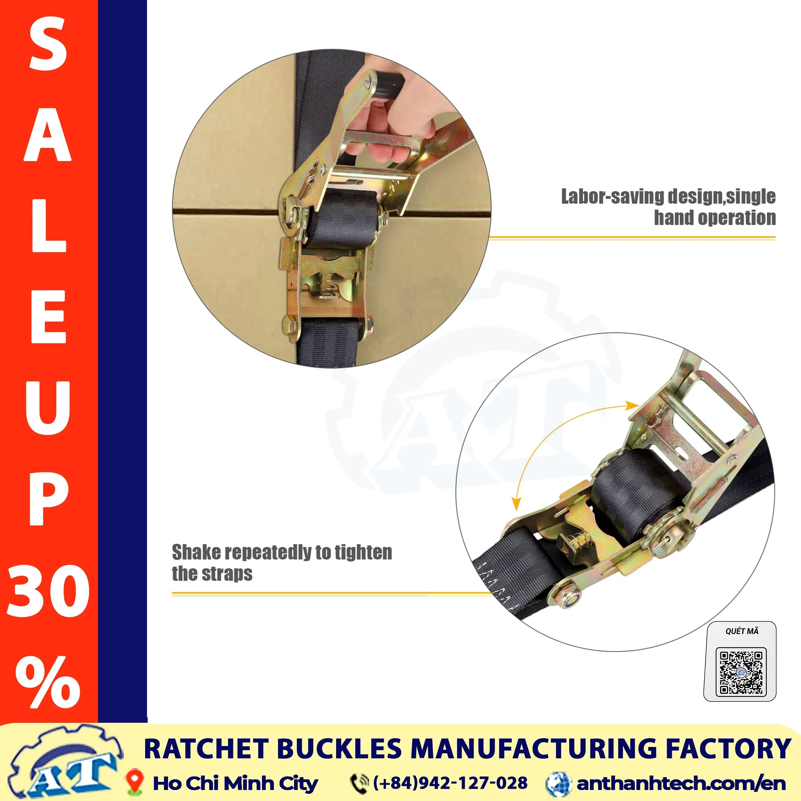 50mm cargo tie down buckle - An Thanh Tech hardware manufacturer Vietnam
