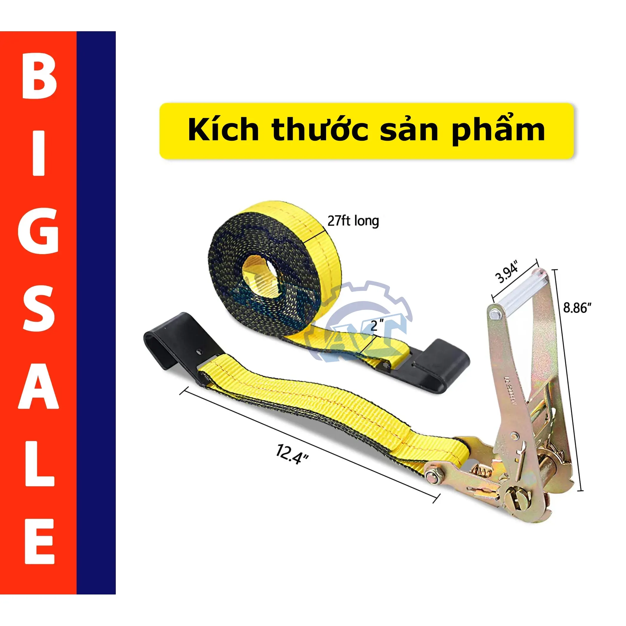 Heavy Duty 2" x 27' Ratchet Tie-Down Strap with Flat Hooks