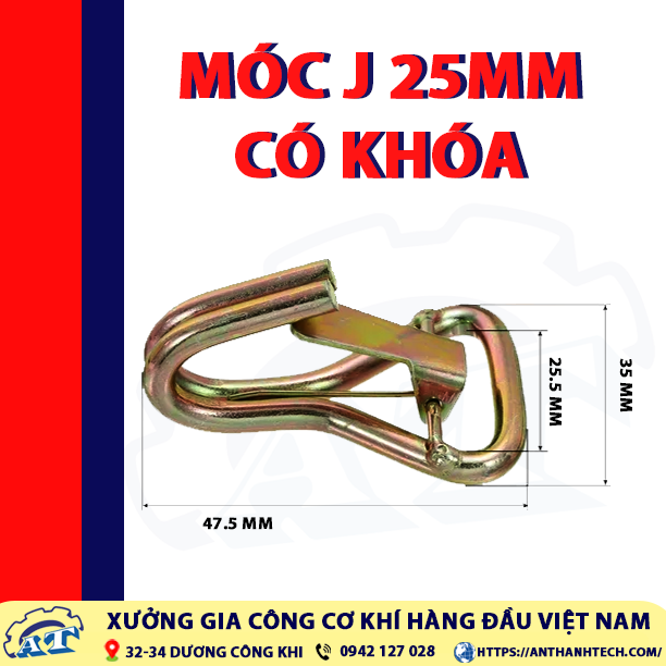 Kích thước Móc J 25mm có chốt khóa Kích thước Móc J 25mm có chốt khóa