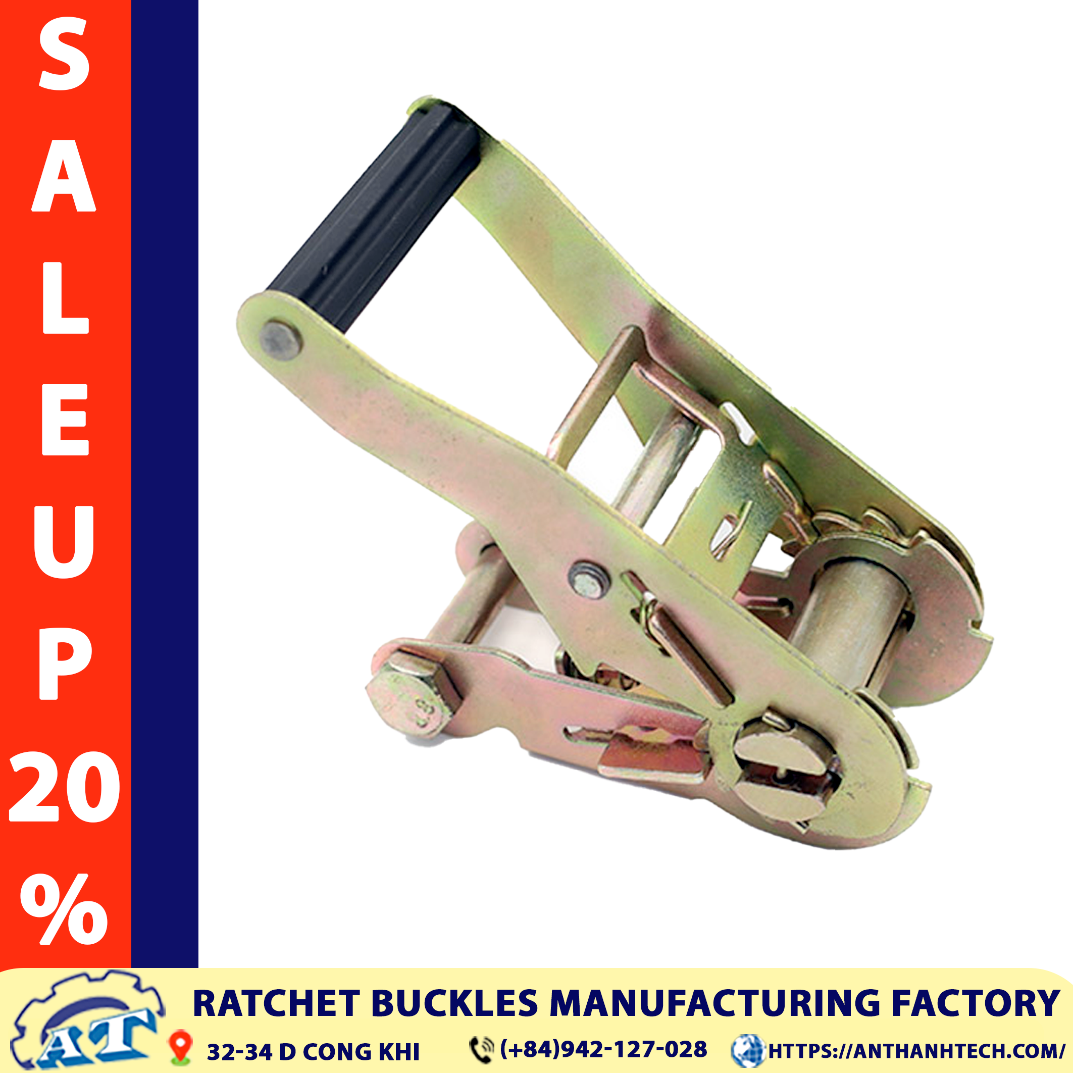 1.5-inch ratchet buckle in a tie-down setup 1.5-inch ratchet buckle in a tie-down setup