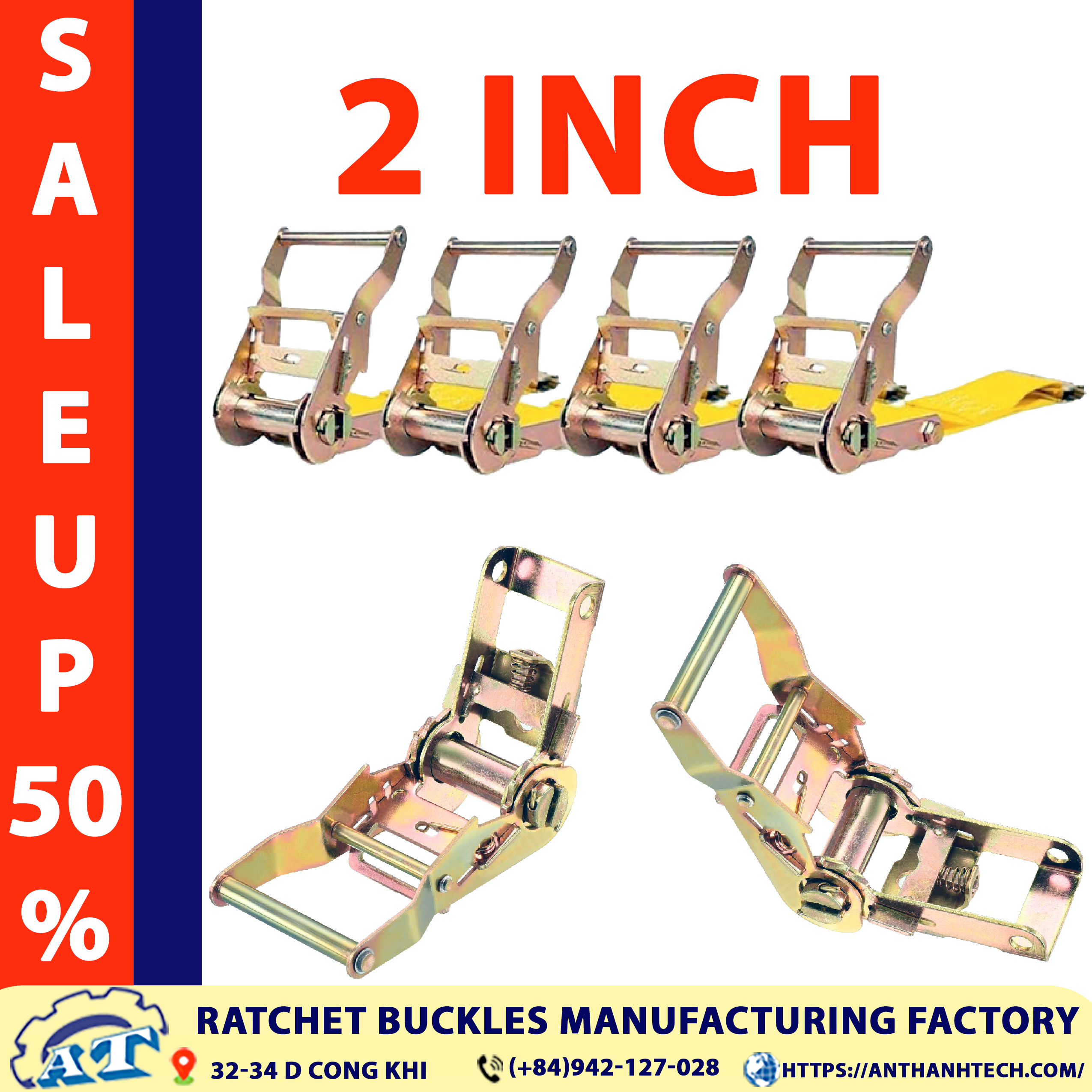 2-inch ratchet buckle 4,409 lbs in a tie down setup 2-inch ratchet buckle 4,409 lbs in a tie down setup