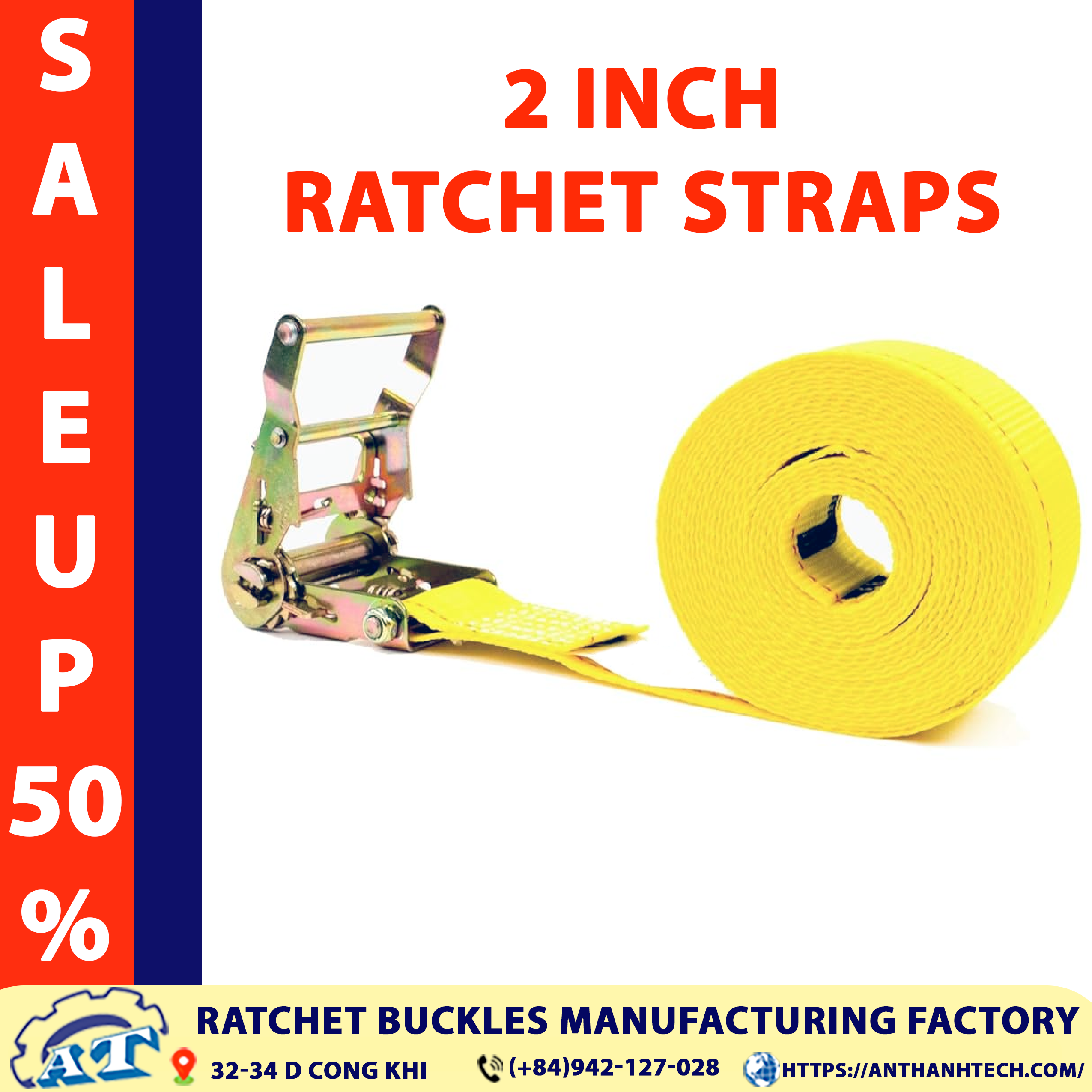 2-inch ratchet tie down straps securing cargo. 2-inch ratchet tie down straps securing cargo.