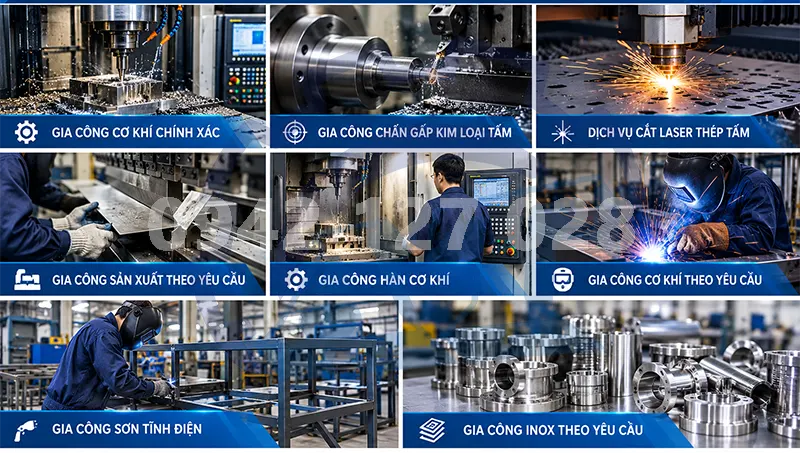 Nhận gia công cơ khí chế tạo: cắt laser, tiện phay CNC, chấn gấp, hàn giá gốc tại xưởng An Thành