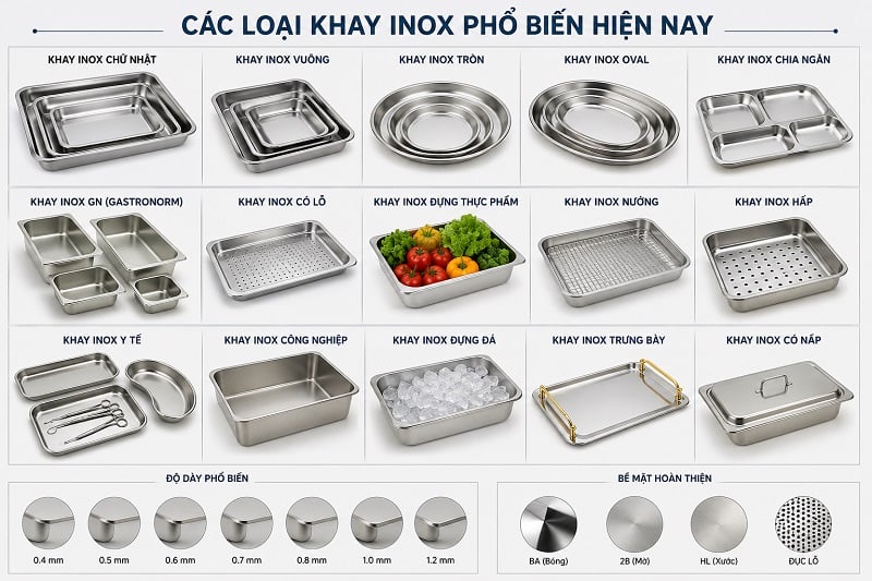 Các loại khay inox phổ biến theo ngành