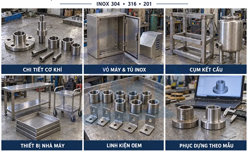 Các sản phẩm inox được gia công tại xưởng An Thành