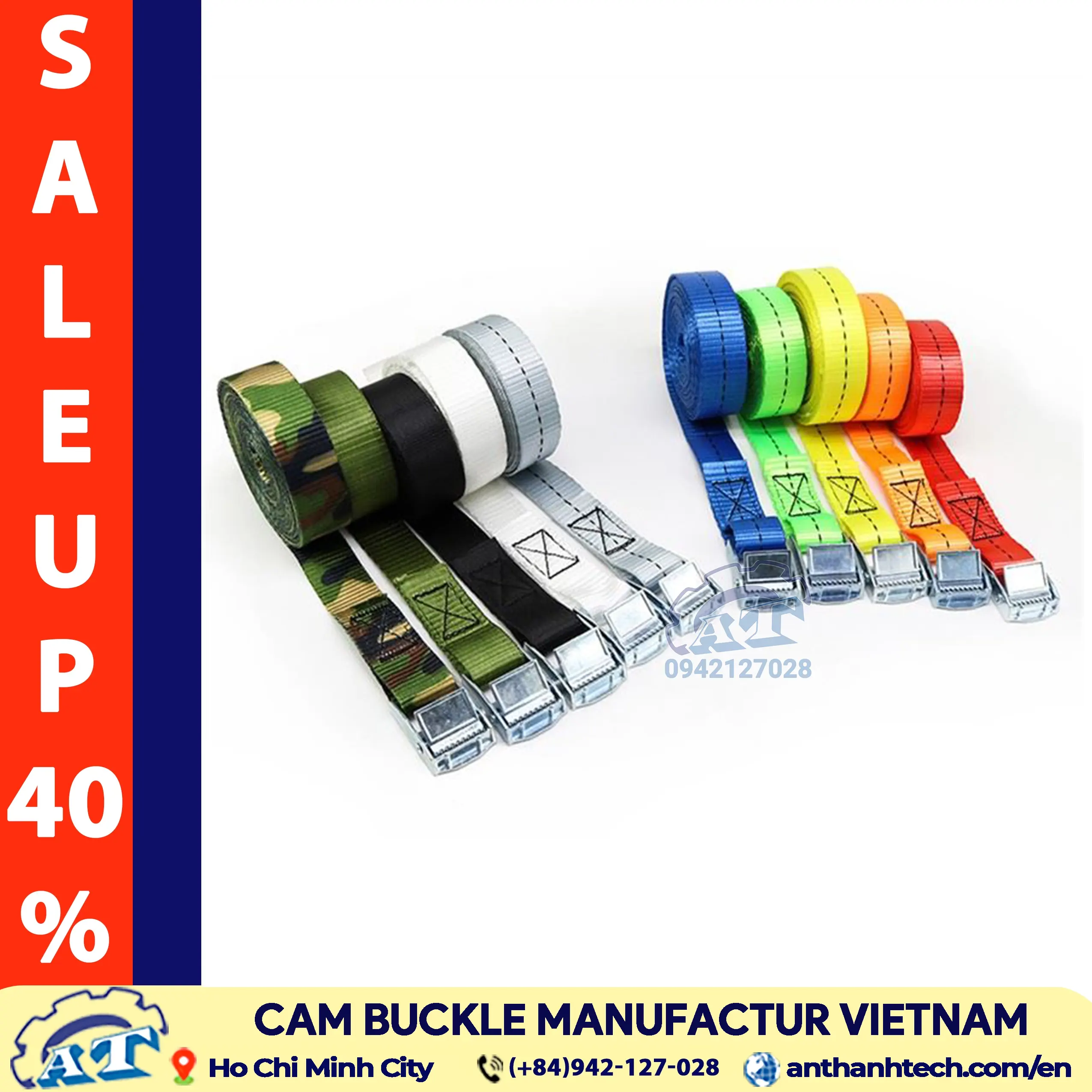 Heavy duty 2-inch cam buckle and tie-down strap