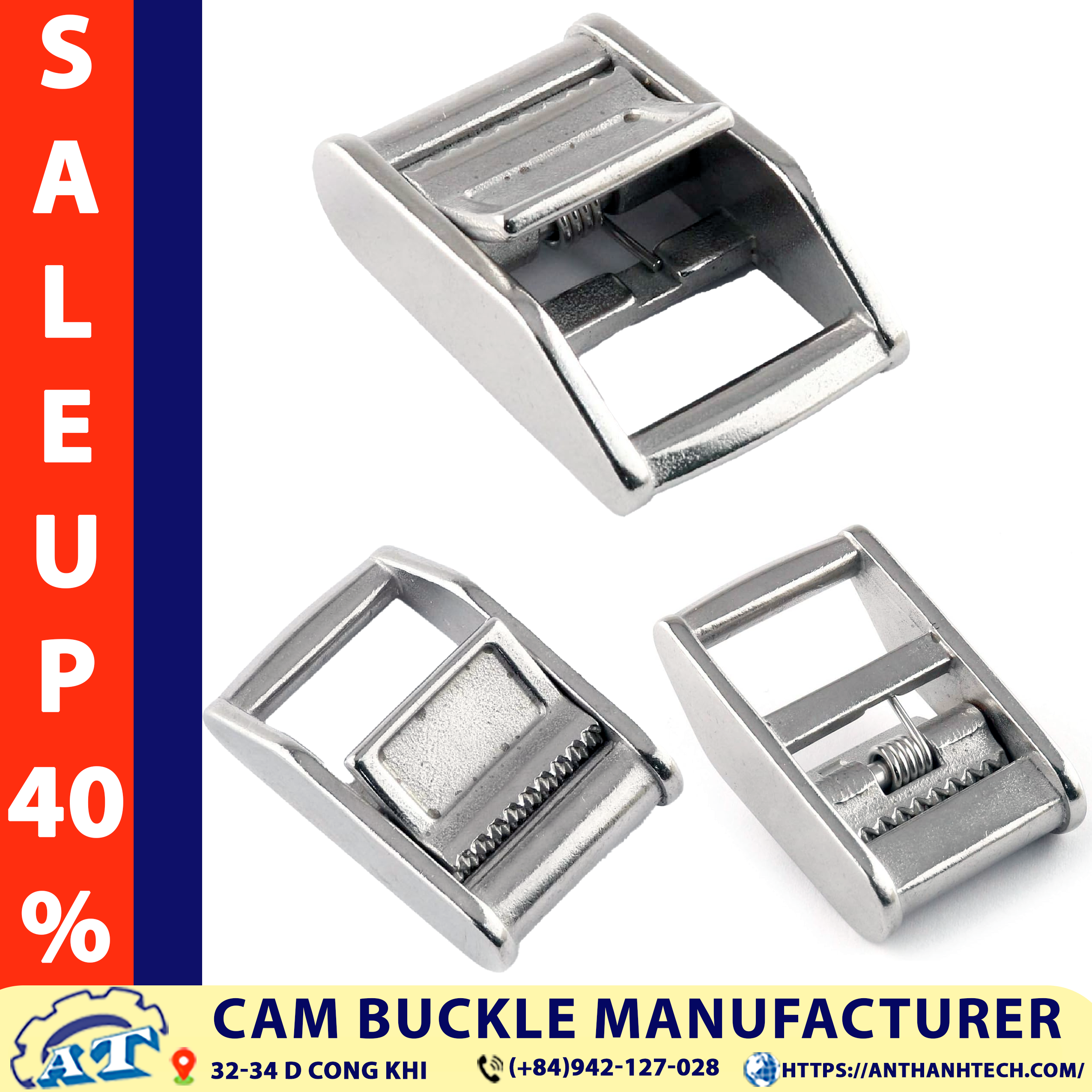 Cam buckle in a tie-down setup. Cam buckle in a tie-down setup.