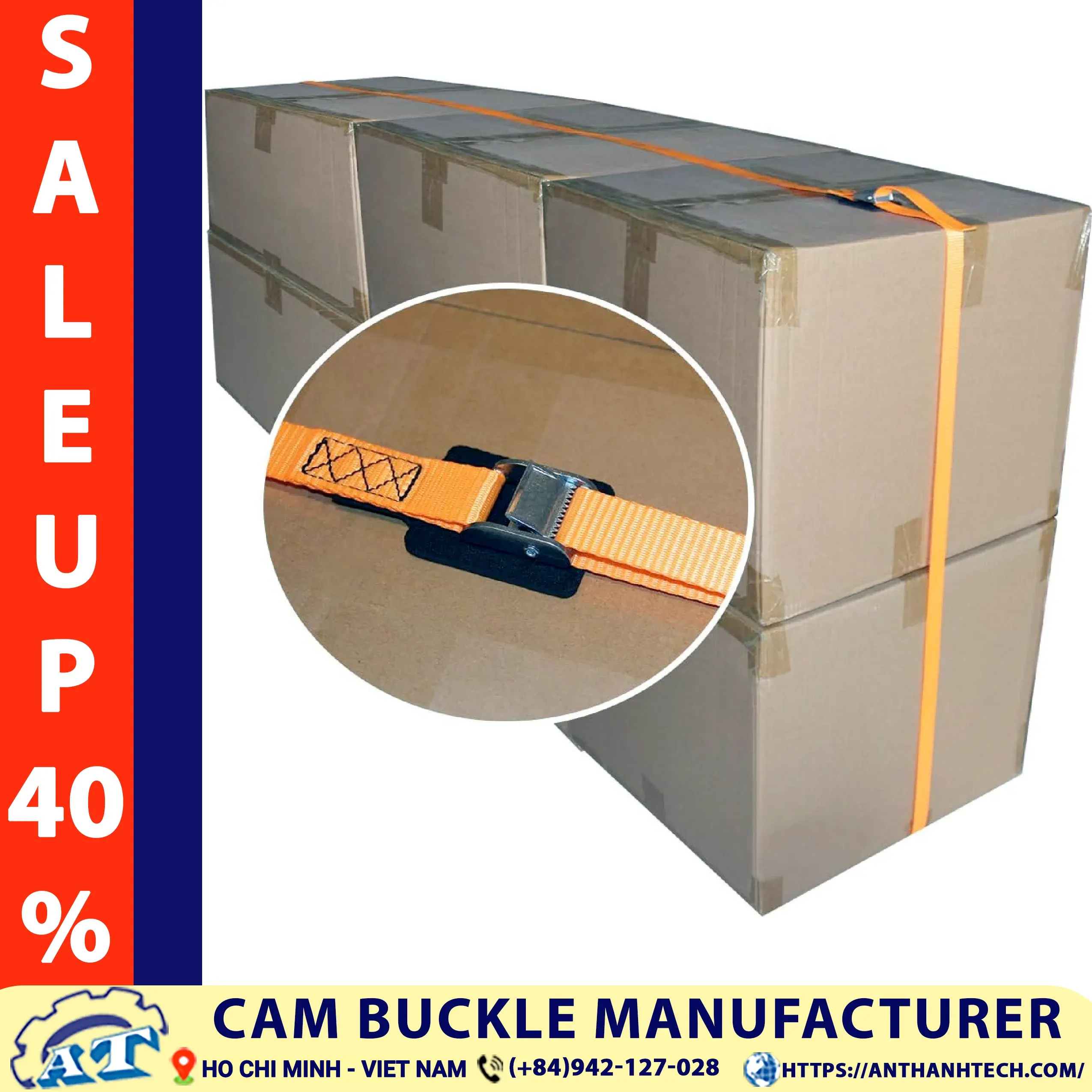 Cam buckle securing cargo worldwide