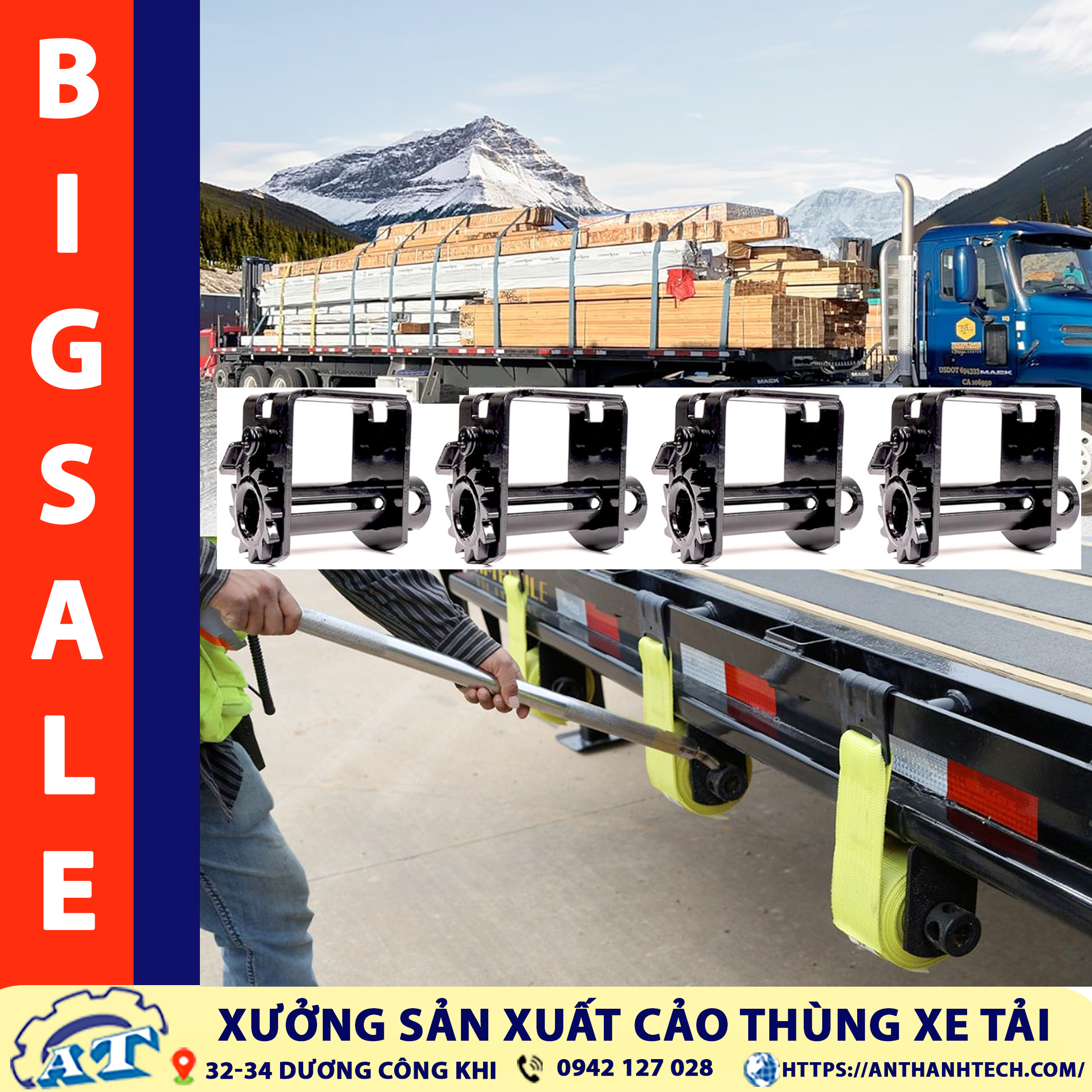 Cảo thùng xe tải 7.5cm (75mm) cố định hàng hóa nặng. Cảo thùng xe tải 7.5cm (75mm) cố định hàng hóa nặng.