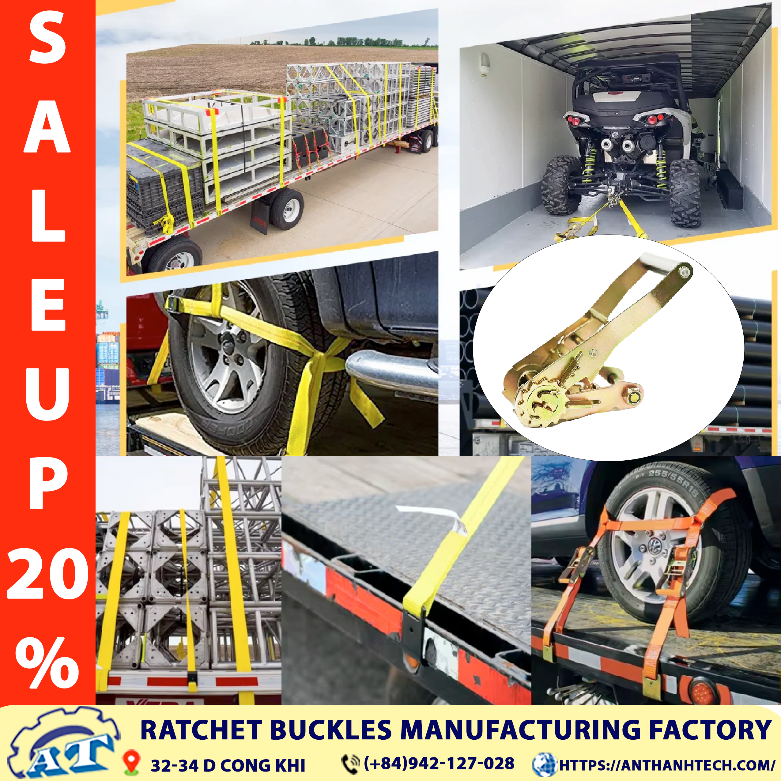 Close up of the 2 inch ratchet buckle 11,023 lbs’ sturdy design Close up of the 2 inch ratchet buckle 11,023 lbs’ sturdy design