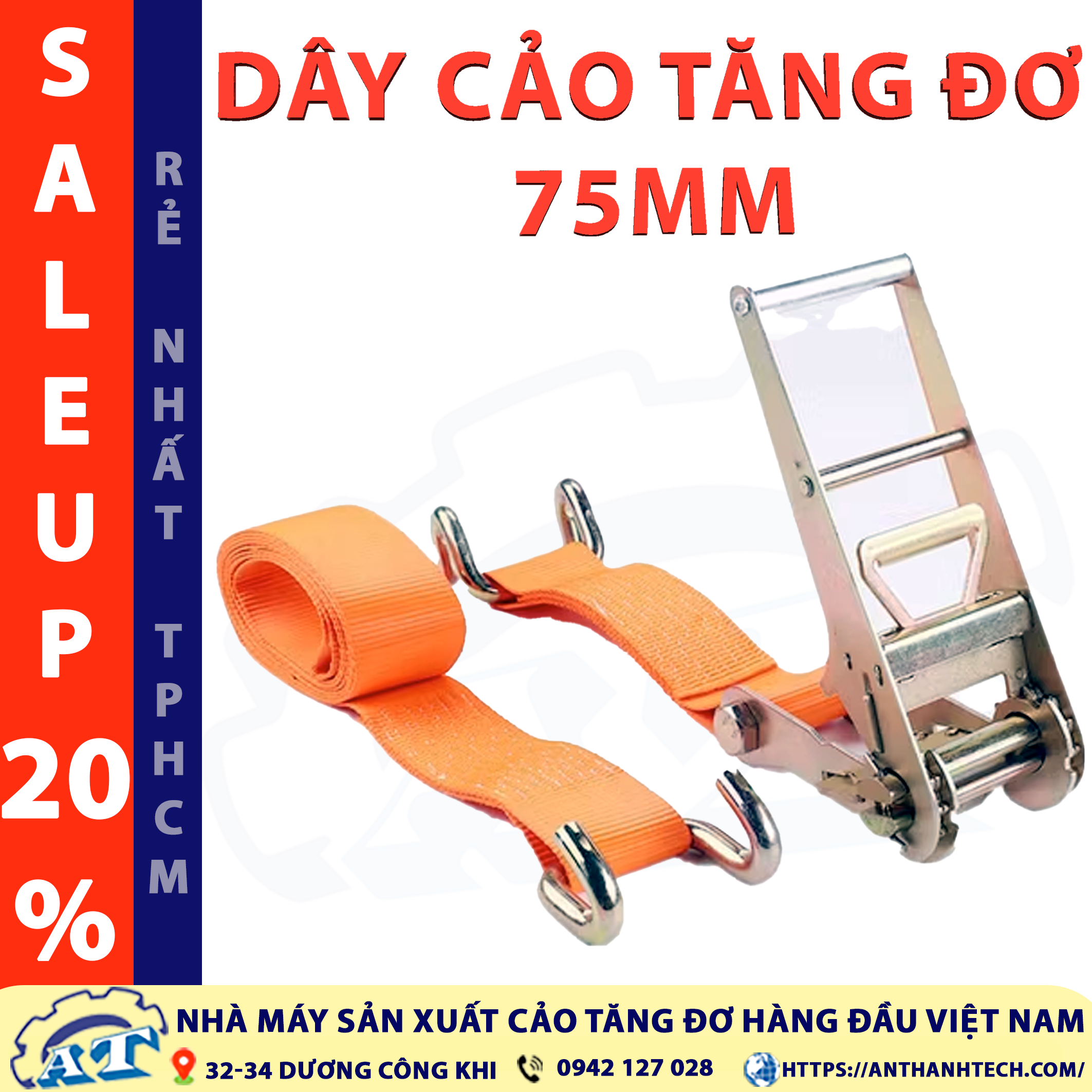 Dây cảo tăng đơ 75mm màu cam với móc U An Thành Dây cảo tăng đơ 75mm màu cam với móc U | An Thành