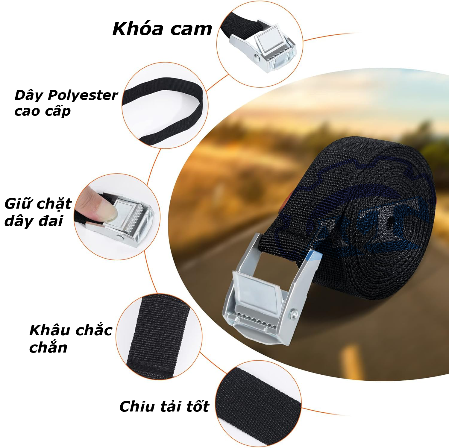 Dây chằng hàng khóa cam 38mm Dây chằng hàng khóa cam 38mm