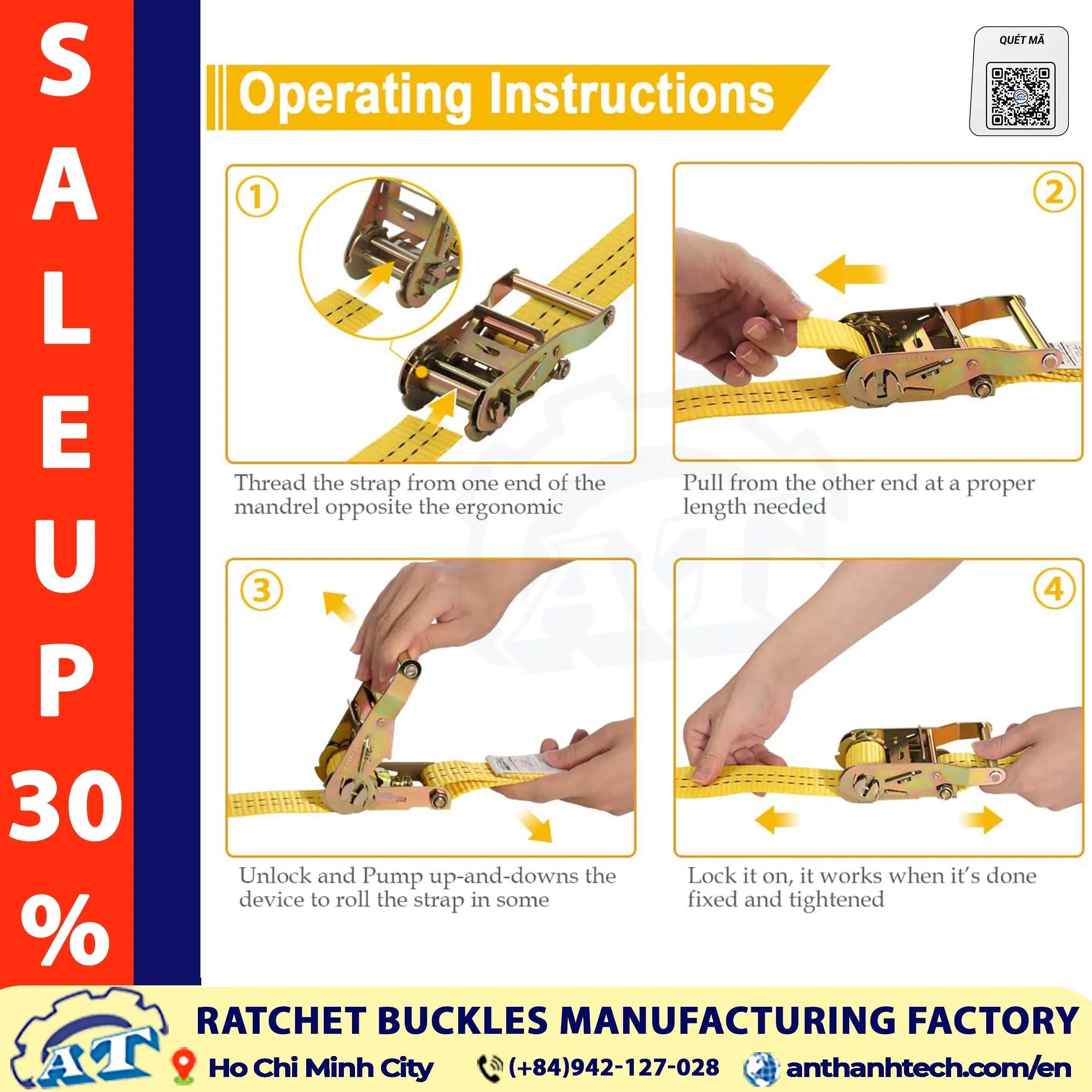 Instructions for using 1.5-inch ratchet straps