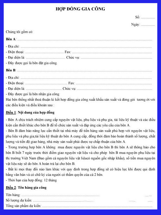 Mẫu hợp đồng thuê gia công cơ khí  Mẫu hợp đồng thuê gia công cơ khí