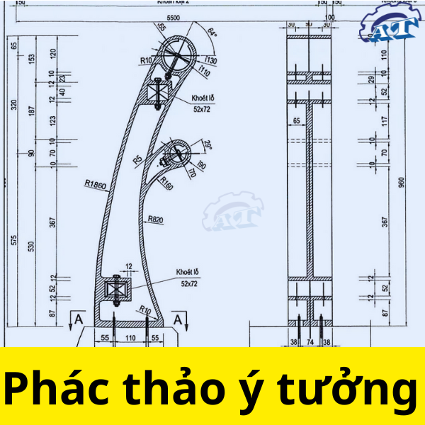 Phác thảo linh kiện cơ khí Phác thảo một chi tiết máy để chuyển sang CAD computer program (chương trình máy tính CAD).