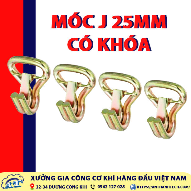 Móc J 25mm Có Chốt Khóa tải trọng 450kg Móc J 25mm Có Chốt Khóa tải trọng 450kg