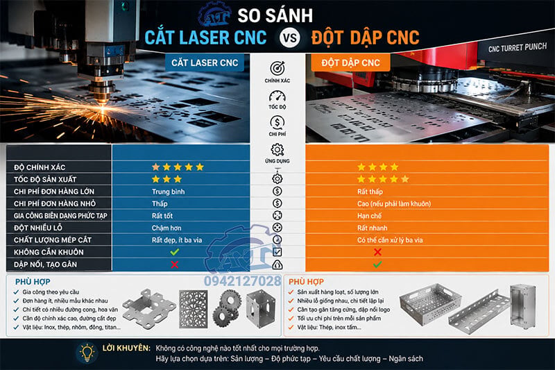 So sánh cắt Laser CNC và Đột Dập CNC