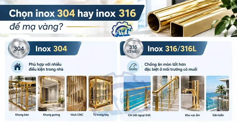 Chọn inox 304 hay inox 316 để mạ vàng? - Xưởng cơ khí An Thành