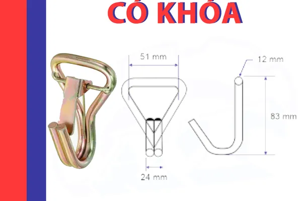 Móc J 50mm có chốt khóa tải trọng 5 tấn