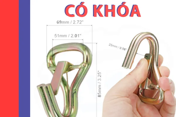 Móc J 50mm Có Chốt Khóa Tải Trọng 3 Tấn