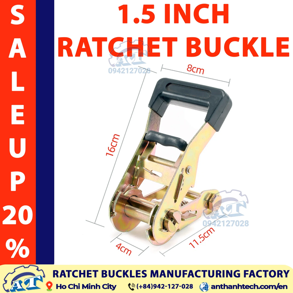 1.5-Inch (38mm) Rubber Handle Ratchet Buckle: Ergonomic Cargo Security