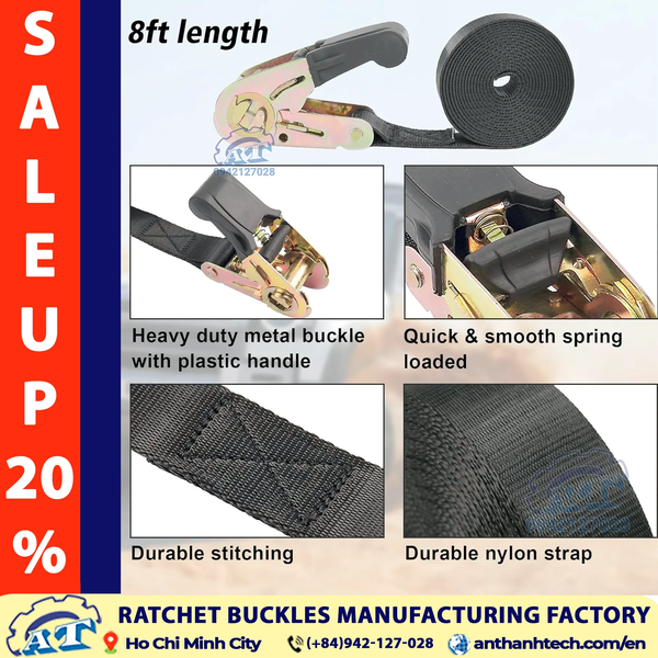 Premium 1" Ratchet Buckle with Black Rubber Handle | An Thanh