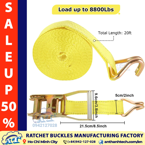 2 Inch Ratchet Tie Down Straps - 5 Ton Capacity | An Thanh