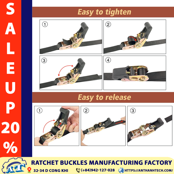 1" Ratchet Buckle with Black Rubber Handle | An Thanh