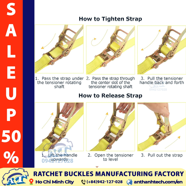 2 Inch Ratchet Tie Down Straps - 5 Ton Capacity | An Thanh