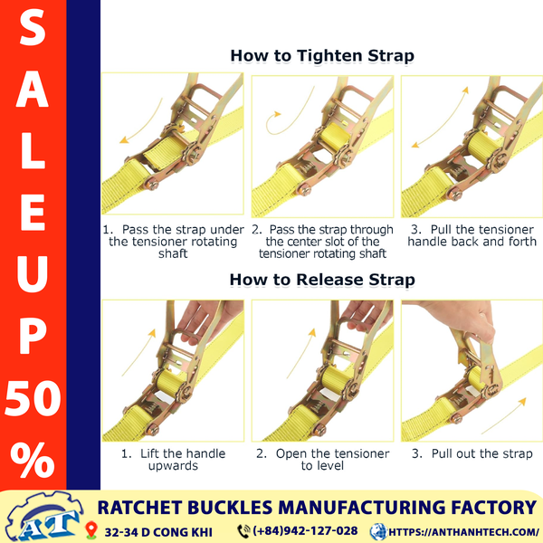 2 Inch Ratchet Tie Down Straps - 5 Ton Capacity | An Thanh