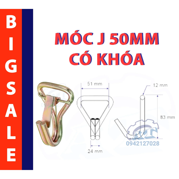 Móc J 50mm có chốt khóa tải trọng 5 tấn