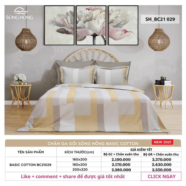 Bộ chăn ga gối Sông Hồng BC21 029