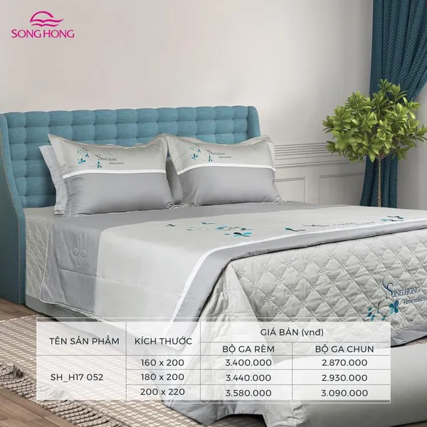 Bộ chăn ga gối cao cấp Sông Hồng H17 052