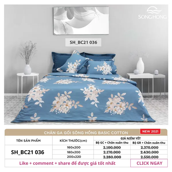 Bộ chăn ga gối Sông Hồng BC21 036